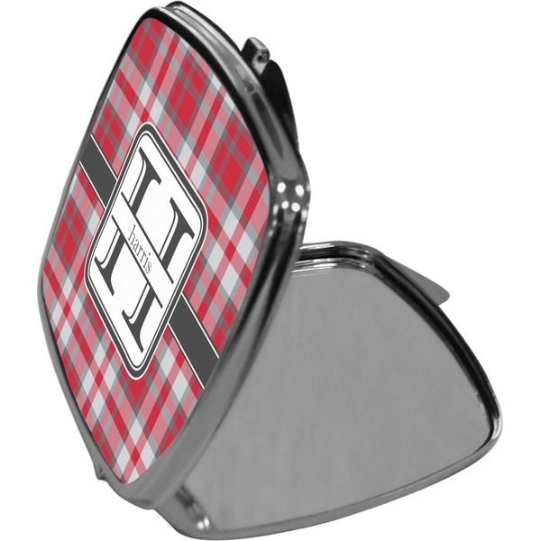 Red & Gray Plaid Compact Mirror (Side View)