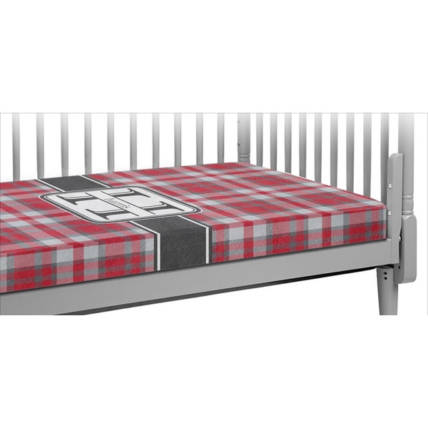 Custom Red & Gray Plaid Crib Fitted Sheet (Personalized)