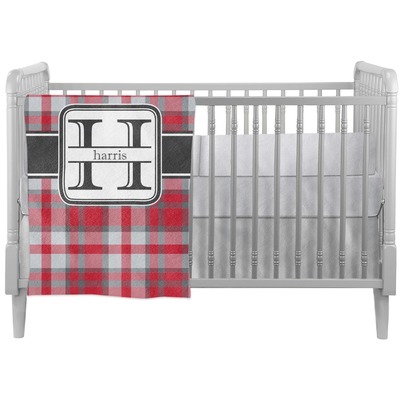 Red & Gray Plaid Crib Comforter / Quilt (Personalized)