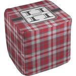 Red & Gray Plaid Cube Pouf Ottoman - 18" (Personalized)