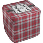 Red & Gray Plaid Cube Pouf Ottoman (Personalized)