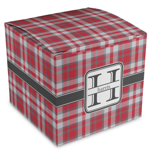 Custom Red & Gray Plaid Cube Favor Gift Boxes (Personalized)