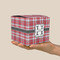 Red & Gray Plaid Cube Favor Gift Box - On Hand - Scale View