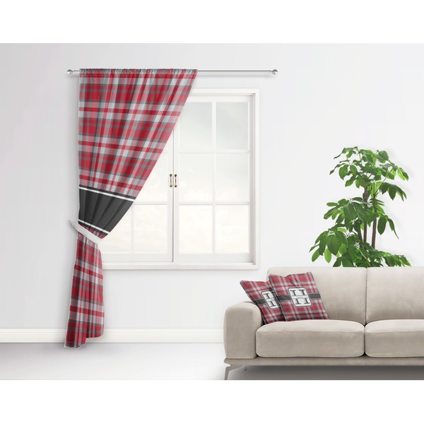 Red & Gray Plaid Curtain With Window and Rod - in Room Matching Pillow