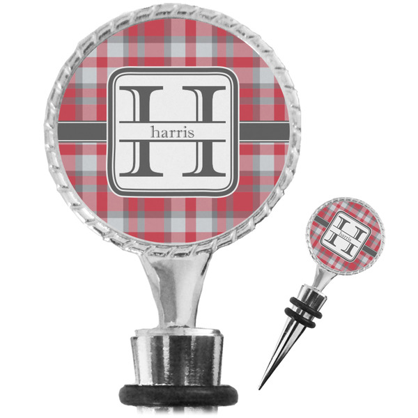 Custom Red & Gray Plaid Wine Bottle Stopper (Personalized)