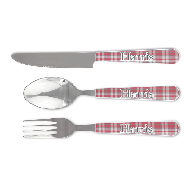 Custom Red & Gray Plaid Cutlery Set (Personalized)