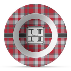 Red & Gray Plaid Plastic Bowl - Microwave Safe - Composite Polymer (Personalized)