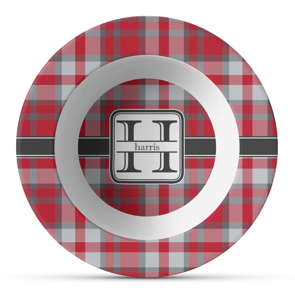 Custom Red & Gray Plaid Plastic Bowl - Microwave Safe - Composite Polymer (Personalized)