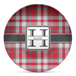 Red & Gray Plaid Microwave Safe Plastic Plate - Composite Polymer (Personalized)