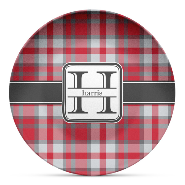 Custom Red & Gray Plaid Microwave Safe Plastic Plate - Composite Polymer (Personalized)