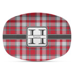 Red & Gray Plaid Plastic Platter - Microwave & Oven Safe Composite Polymer (Personalized)