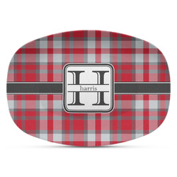 Red & Gray Plaid Plastic Platter - Microwave & Oven Safe Composite Polymer (Personalized)
