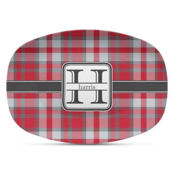 Custom Red & Gray Plaid Plastic Platter - Microwave & Oven Safe Composite Polymer (Personalized)