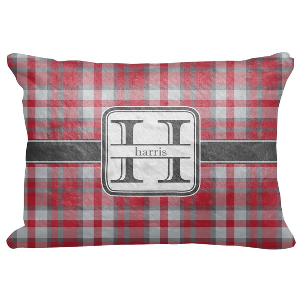 Custom Red & Gray Plaid Decorative Baby Pillowcase - 16"x12" (Personalized)