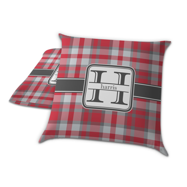 Red & Gray Plaid Decorative Pillow Case - TWO