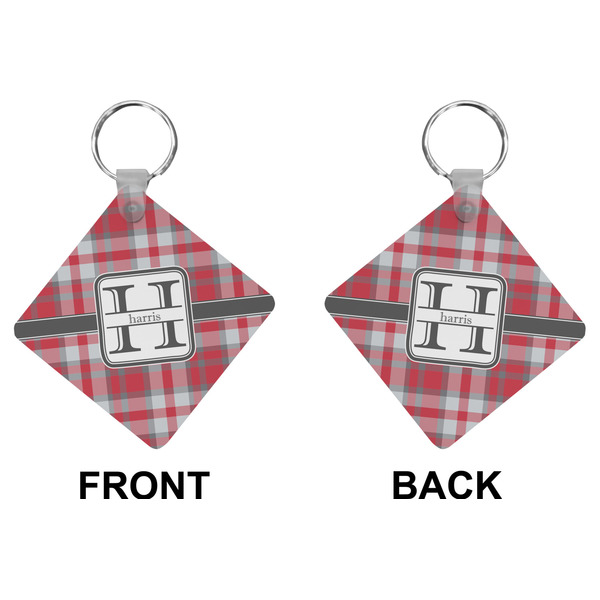 Red & Gray Plaid Diamond Keychain (Front + Back)