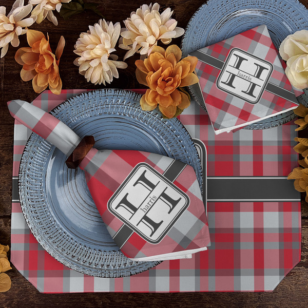 Red & Gray Plaid Dining Set
