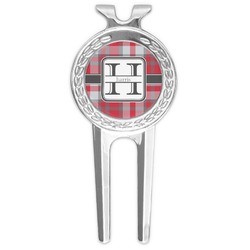 Red & Gray Plaid Golf Divot Tool & Ball Marker (Personalized)