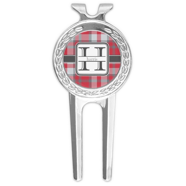 Custom Red & Gray Plaid Golf Divot Tool & Ball Marker (Personalized)
