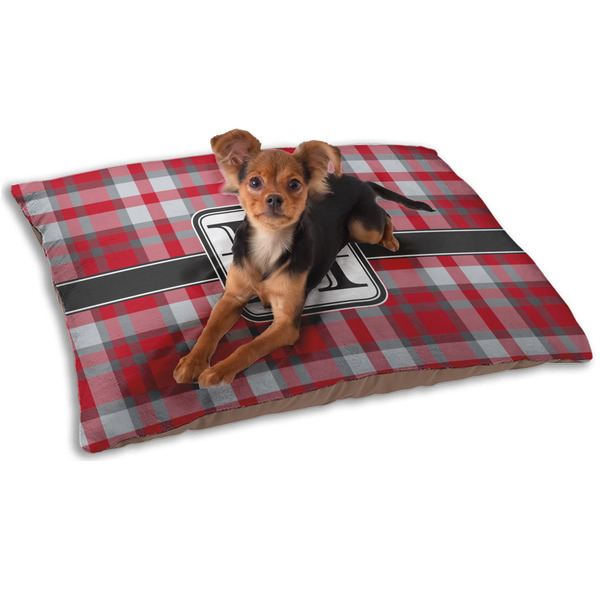 Custom Red & Gray Plaid Dog Bed - Small w/ Name and Initial
