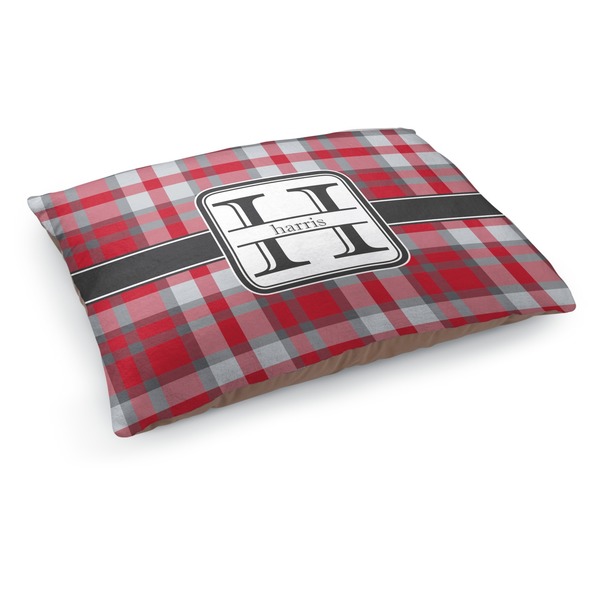Custom Red & Gray Plaid Dog Bed - Medium w/ Name and Initial