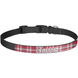 Red & Gray Plaid Dog Collar - Large (Personalized)