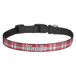 Red & Gray Plaid Dog Collar - Medium (Personalized)