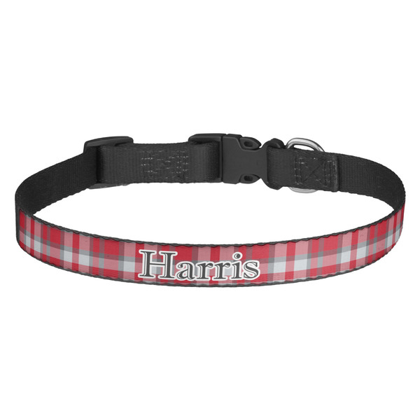 Custom Red & Gray Plaid Dog Collar (Personalized)