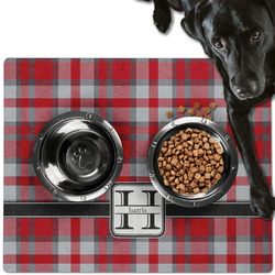 Red & Gray Plaid Dog Food Mat - Large w/ Name and Initial