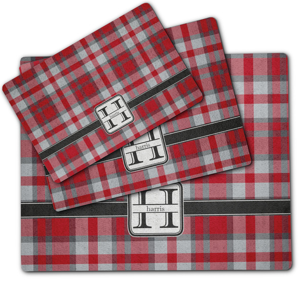 Red & Gray Plaid Dog Food Mat - MAIN (sm, med, lrg)