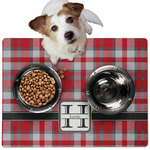 Red & Gray Plaid Dog Food Mat - Medium w/ Name and Initial