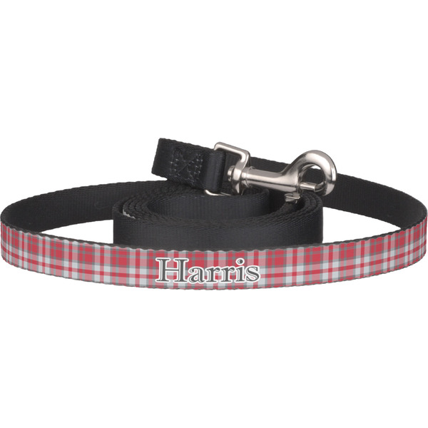 Custom Red & Gray Plaid Dog Leash (Personalized)