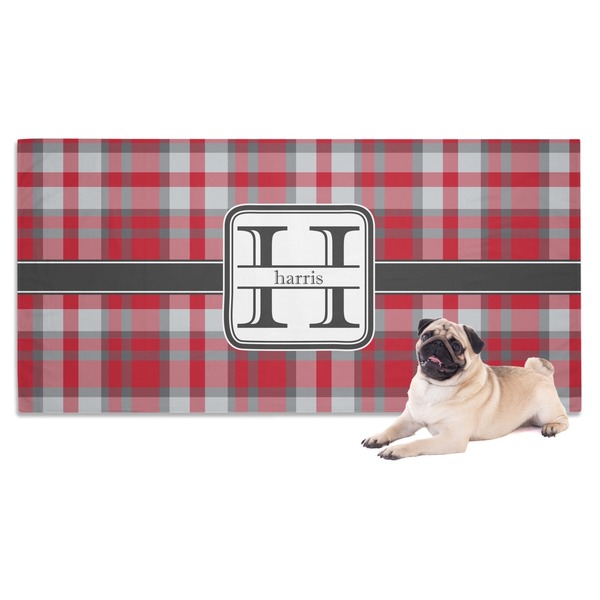 Custom Red & Gray Plaid Dog Towel (Personalized)