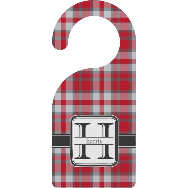 Custom Red & Gray Plaid Door Hanger (Personalized)
