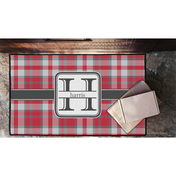 Red & Gray Plaid Door Mat - LIFESTYLE (Lrg)