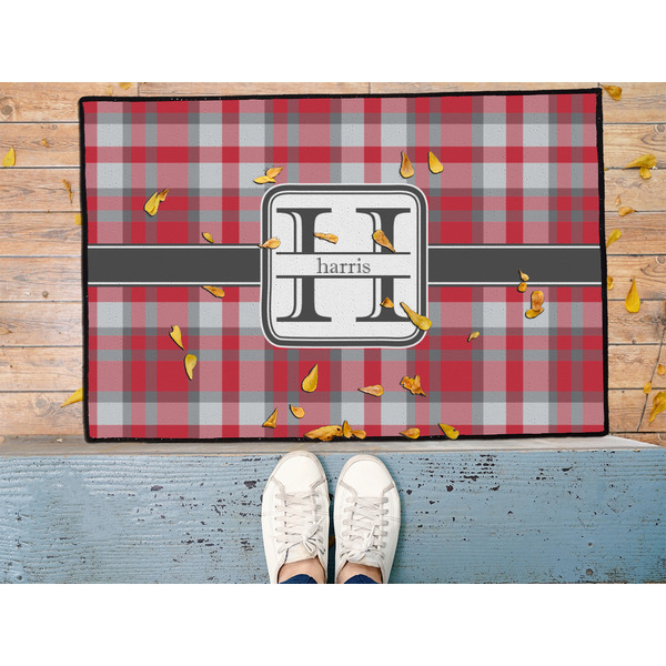 Red & Gray Plaid Door Mat - LIFESTYLE (Med)