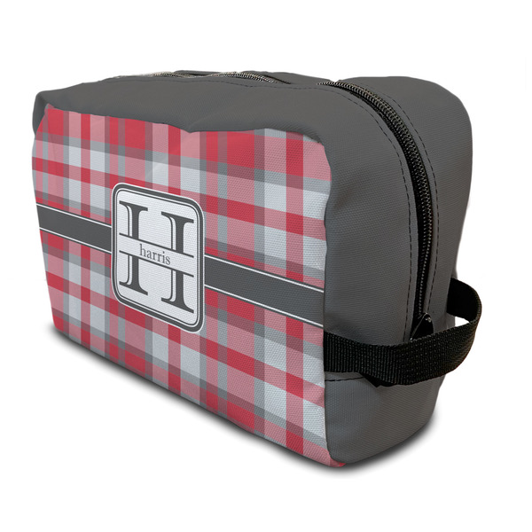 Custom Red & Gray Plaid Toiletry Bag / Dopp Kit (Personalized)