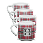 Red & Gray Plaid Double Shot Espresso Cups - Set of 4 (Personalized)