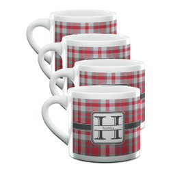 Red & Gray Plaid Double Shot Espresso Cups - Set of 4 (Personalized)