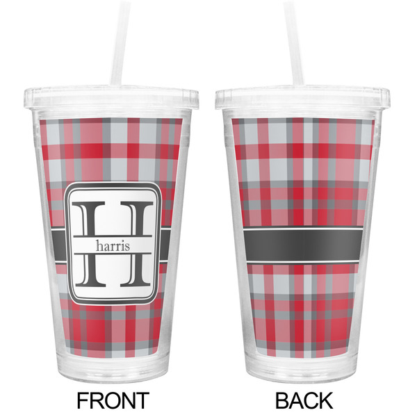 Red & Gray Plaid Double Wall Tumbler with Straw - Approval