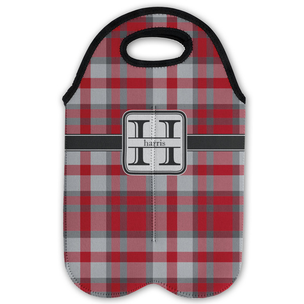 Red & Gray Plaid Double Wine Tote - Flat (new)