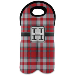 Red & Gray Plaid Wine Tote Bag (2 Bottles) (Personalized)