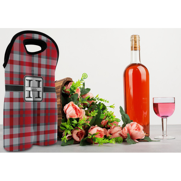 Red & Gray Plaid Double Wine Tote - LIFESTYLE (new)