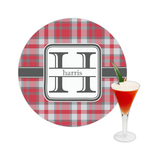 Custom Red & Gray Plaid Printed Drink Topper -  2.5" (Personalized)