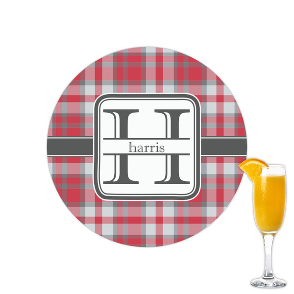 Custom Red & Gray Plaid Printed Drink Topper - 2.15" (Personalized)