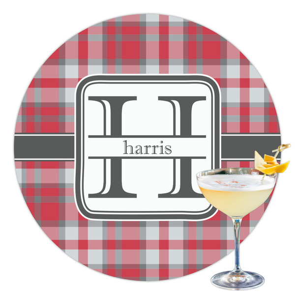 Custom Red & Gray Plaid Printed Drink Topper - 3.5" (Personalized)