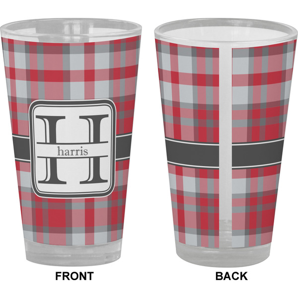 Red & Gray Plaid Pint Glass - Full Color - Front & Back Views