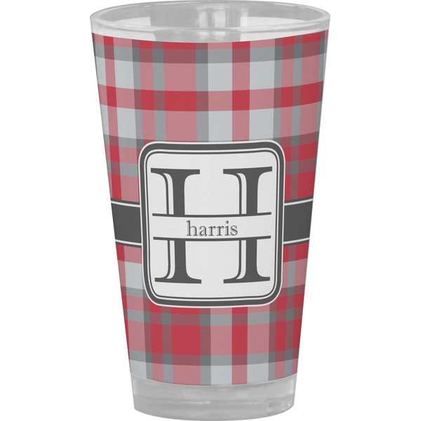 Custom Red & Gray Plaid Pint Glass - Full Color (Personalized)