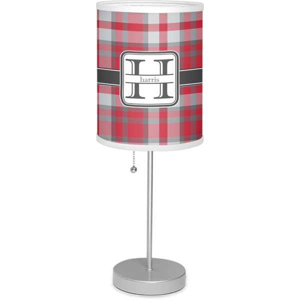 Custom Red & Gray Plaid 7" Drum Lamp with Shade Polyester (Personalized)