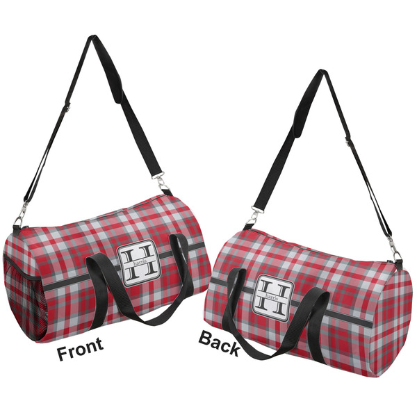 Red & Gray Plaid Duffle bag large front and back sides